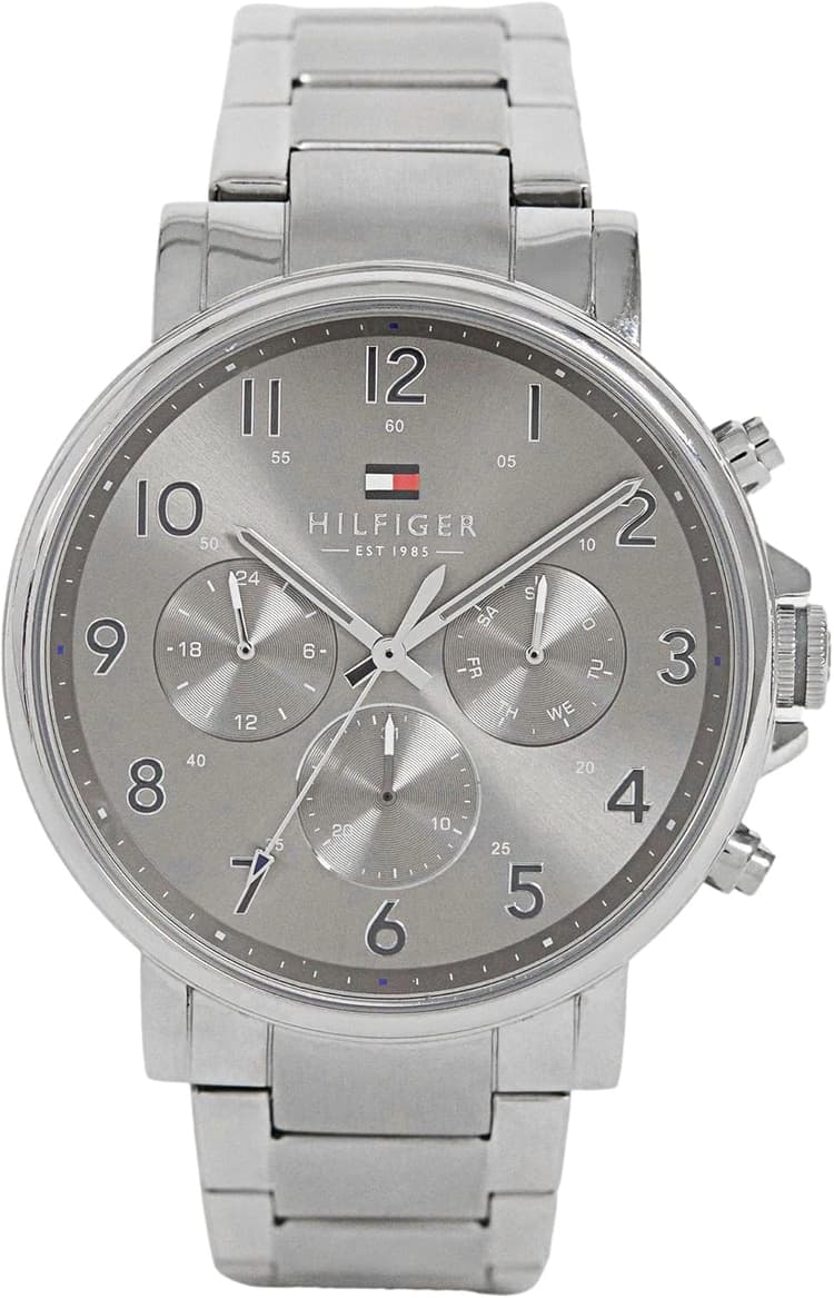 Tommy Hilfiger Montre Homme Multifonction Quartz Analogique 46mm - 3 sous-Cadrans, Bracelet en Acier Inoxydable ou Cuir, Résistance à l'eau 5 ATM