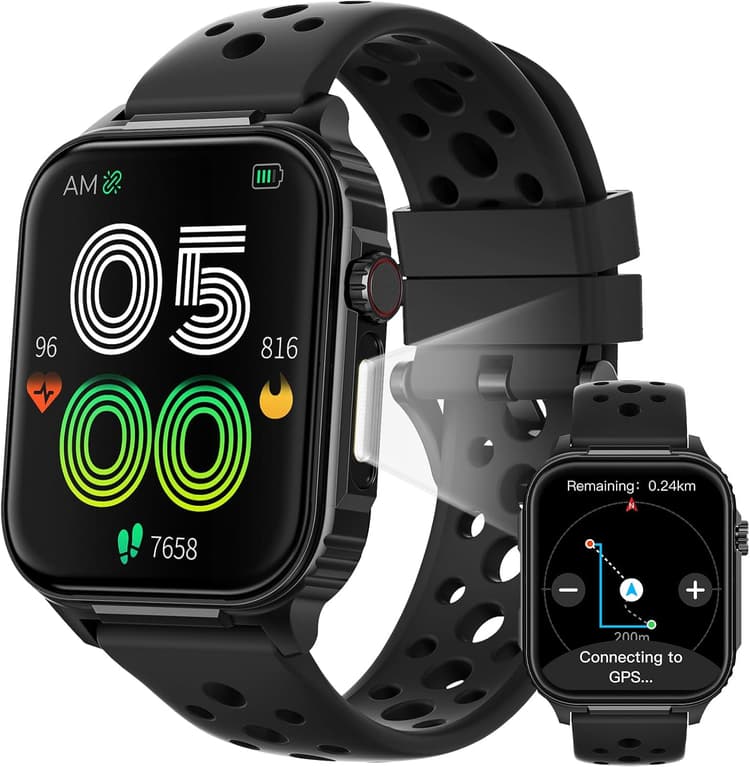 Parsonver Montre Connectée Homme GPS Intégré, Autonomie de 10 Jours, 400+ Cadrans, Boussole, Smartwatch avec 100+ Sportifs, Appels Bluetooth, Fréquence Cardiaque, Sommeil (Noir, 1.95")