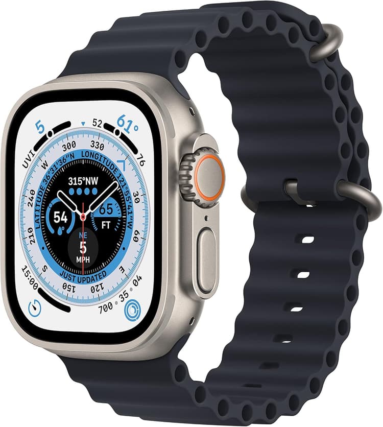 Apple Watch Ultra (GPS + Cellular, 49mm) Boîtier en Titane avec Bracelet Océan Minuit - Taille unique (Reconditionné)