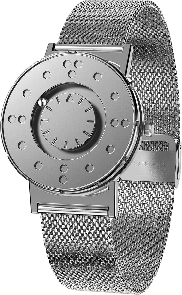 EUTOUR Montre Magnétique pour Aveugles - Cadran en Braille Tactile - Acier Inoxydable - Lecture de l'Heure par Toucher - Design Élégant et Accessible