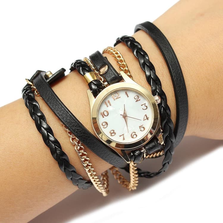 Montre Bracelet Charme Vintage Weave chaîne en cuir Bracelet Femmes bijoux Noël Cadeaux