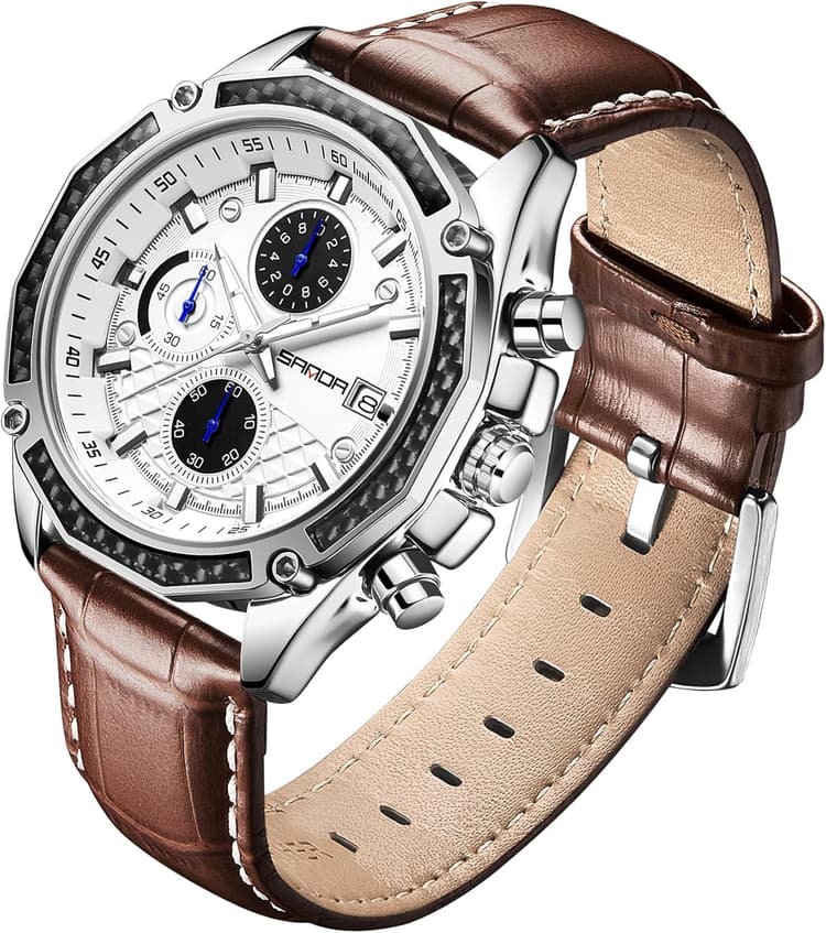 Montres pour Hommes Montre Analogiques Quartz avec Bracelet en Cuir étanche Chronographe Calendrier Montre en Acier Inoxydable,Montre-Bracelet pour ClassiqueDécontracté Entreprises