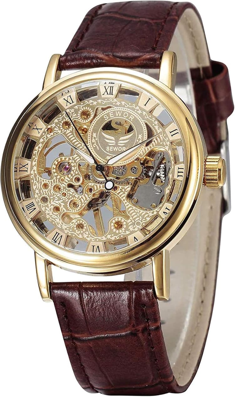 SEWOR Montre mécanique à remontage Manuel avec Squelette Transparent Style Vintage