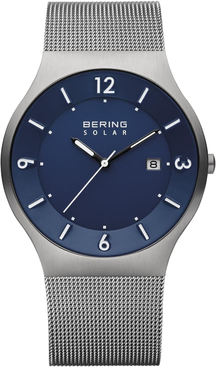 Bering 14440 Montre Solaire pour Homme, 40 mm, Boîtier en Acier Inoxydable Et Cadran, Bracelet Milanais, Verre Saphir, 5 ATM