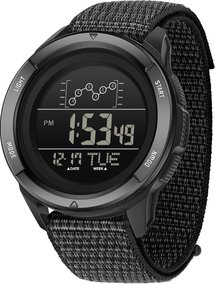 findtime Montres militaires pour homme - Montre de sport numérique tactique étanche - Bracelet en nylon - Montre électronique LED lumineuse avec alarme et chronomètre - Relojes para Hombres