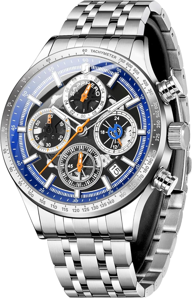 SAPPHERO Montres Chronographe Hommes Montres Analogiques Quartz, 50M Waterproof,Montre-Bracelet Casual Business, Design stylé, Cadeau élégant