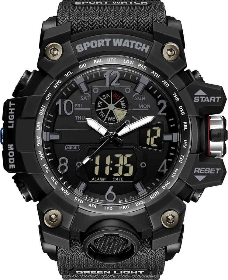 findtime Mens Military Watch Digital Analogue Watches Waterproof Sport Tactical Outdoor Wristwatch Big Face Alarm Stopwatch LED Wrist Watch for Men