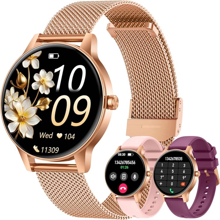 Montre Connectée Femme avec Appel Bluetooth: 1.27" Smartwatch avec Fonction Féminine Cardiofréquencemètre SpO2 Sommeil Montre 100+ Mode Sport Montre IP68 Fitness Podomètre Compatible pour Android iOS