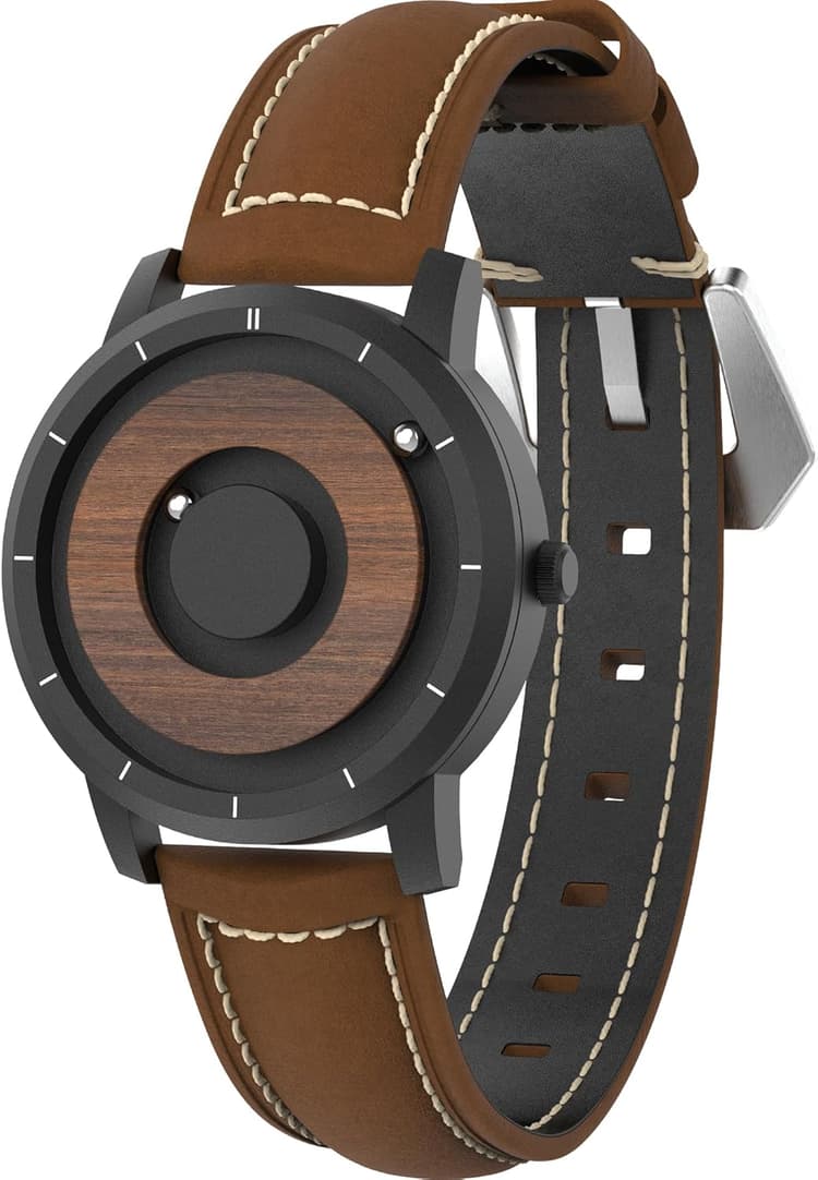 EUTOUR Montre Homme en Bois Magnétique Pas de Verre Roulement à Billes Quartz Montres Bracelet pour Homme 40mm
