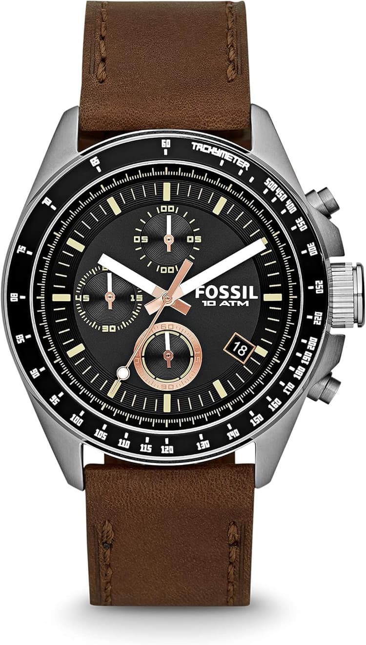 Fossil Montre pour Hommes Decker, Mouvement chronographe à Quartz, boîtier en Acier Inoxydable argenté de 44 mm avec Bracelet en Silicone, CH2647