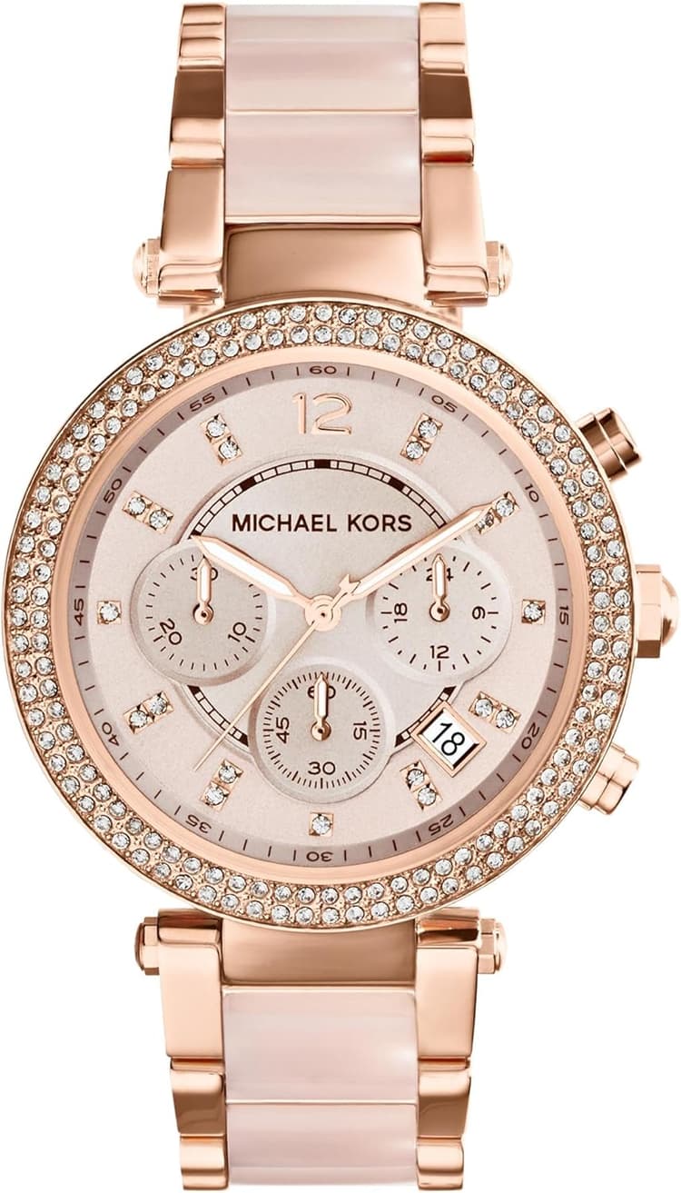 Michael Kors Montre Parker pour Femme, Mouvement chronographe à Quartz avec Bracelet en Acier Inoxydable ou en PVC