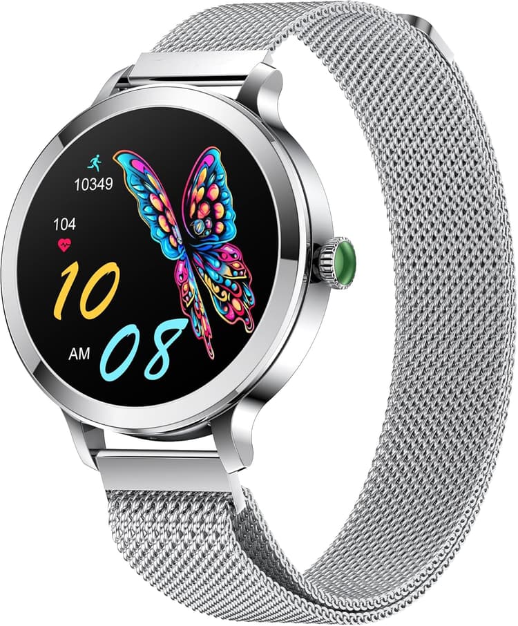 Montres Connectées Femme avec Tension Artérielle/Réponse aux Appels/Rythme Cardiaque/Pas/Sommeil/Multisports/Étanche IP68, Tracker Fitness 1,19" pour iOS Android (Argenté)