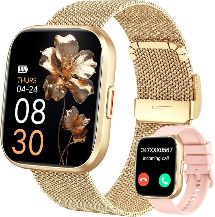 Montre Connectée Femme, 1.91" HD Smartwatch Fonction Féminine avec Appel Bluetooth 5.4, 120+ Modes Sportifs, 200+ Cadrans personnalisés, 24H Moniteur Sommeil/FC/SpO2, Android iOS, Or Rose