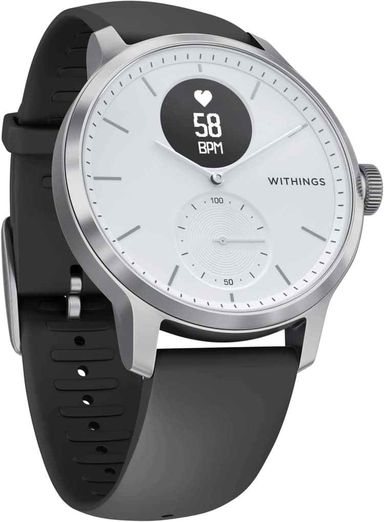 Withings Scanwatch - Montre Connectée Hybride avec ECG, Fréquence Cardiaque, SPO2 et Suivi du Sommeil, Montre Smartwatch Sport, Podometre Montre Connectee avec Chargeur - 42mm - Blanc