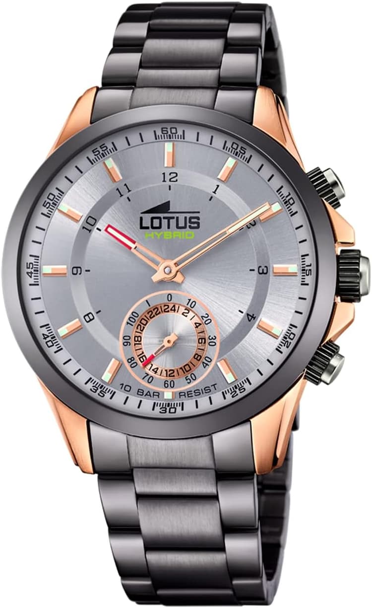 LOTUS Montre Intelligente Homme Hybride Connected Acier INOX 316L Gris - Montre Analogique Connectée - Étanche 10 ATM 18808/1 - Contrôle Musique, Compte Pas, Notifications Appels