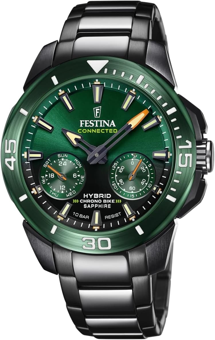Festina Montre Intelligente Homme Hybride Connected en Acier Inoxydable 316L Noir - Analogique - Étanche 10 ATM F20646/1 - Contrôle Musique, Compteur de Pas, Notifications et Rejet d’Appels