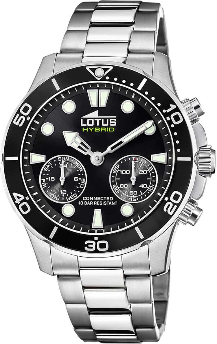 LOTUS Montre Intelligente Homme Hybride Connected Acier INOX 316L - Montre Analogique Connectée - Étanche 10 ATM 18800/2 - Contrôle Musique, Compte Pas, Notifications Appels