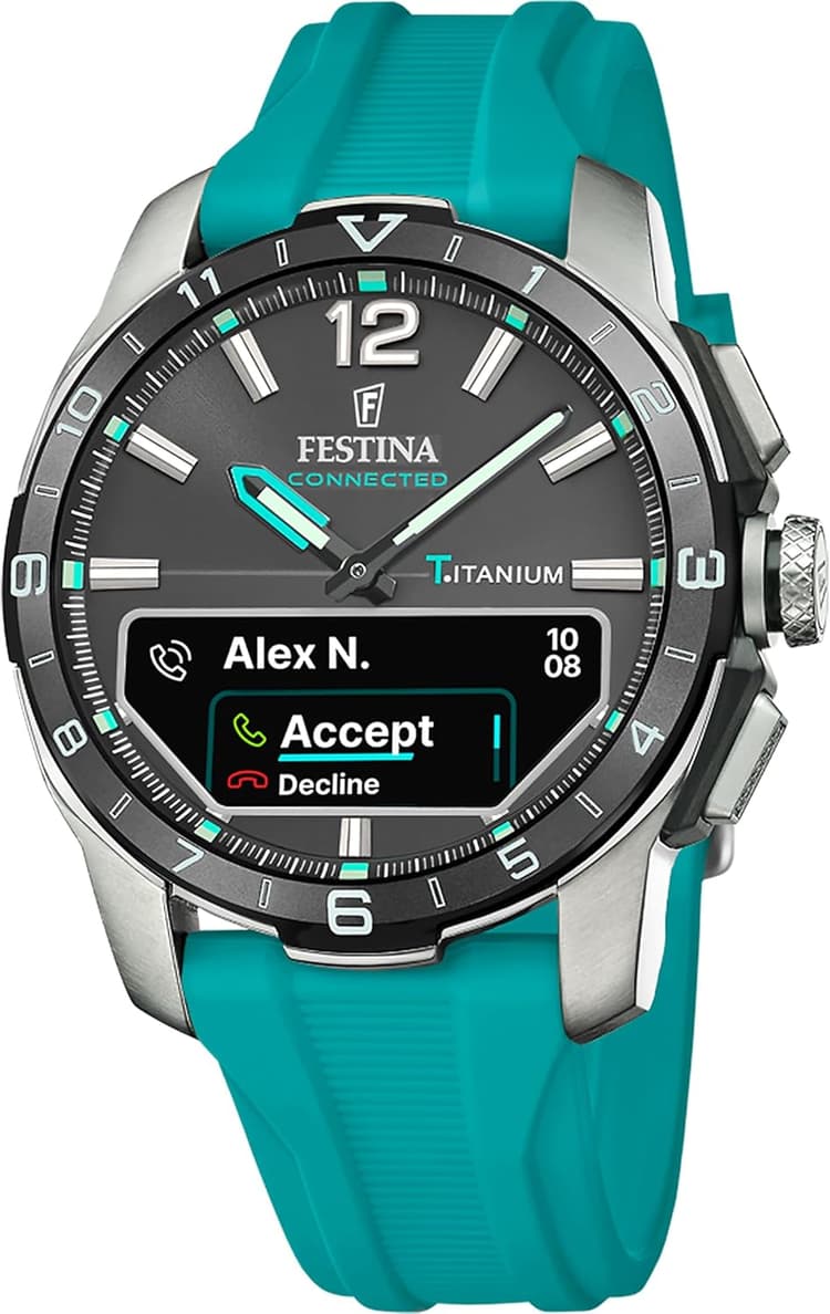 Festina Montre Connectée Hybride Homme - Bracelet Caoutchouc Bleu - Suivi Activité, Musique, Notifications - Autonomie 10 Jours - F23000/5 Connected D