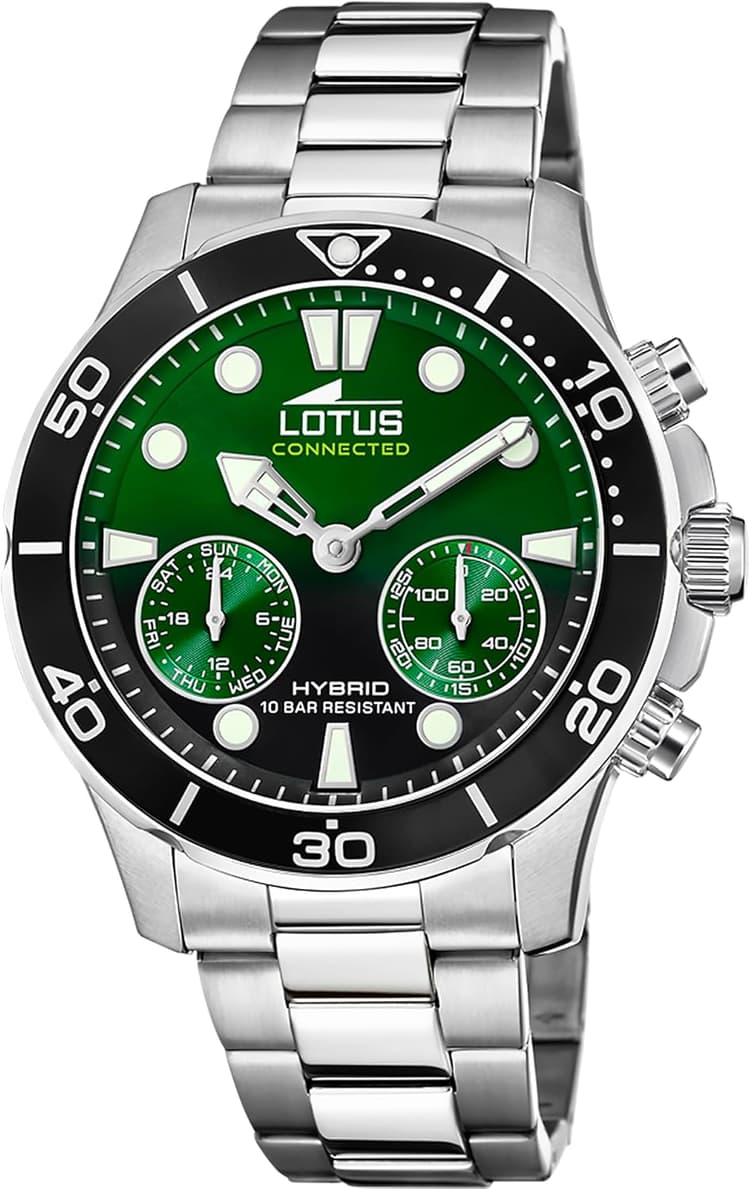 LOTUS Montre Intelligente Homme Hybride Connected Acier INOX 316L - Montre Analogique Connectée - Étanche 10 ATM 18800/6 - Contrôle Musique, Compte Pas, Notifications Appels