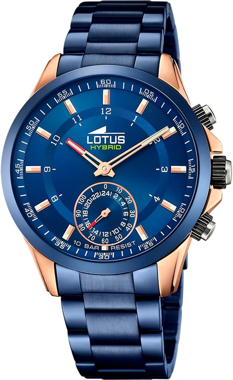LOTUS Montre Intelligente Homme Hybride Connected Acier INOX 316L Bleu - Montre Analogique Connectée - Étanche 10 ATM 18809/1 - Contrôle Musique, Compte Pas, Notifications Appels