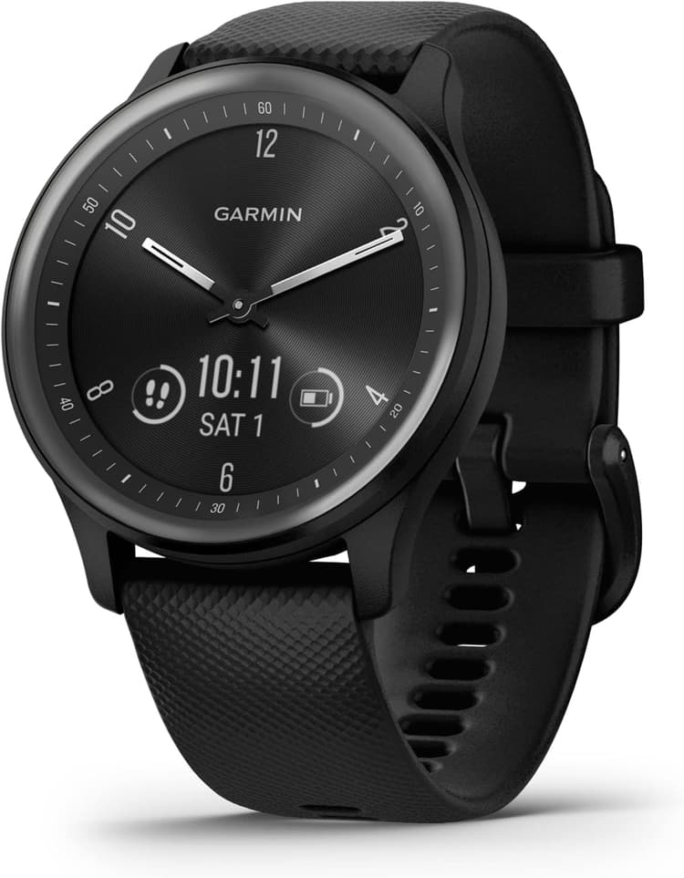 Garmin vívomove Sport - Montre connectée à Aiguilles mécaniques et écran Tactile - Gray avec Bracelet Noir - Boîtier 40 mm