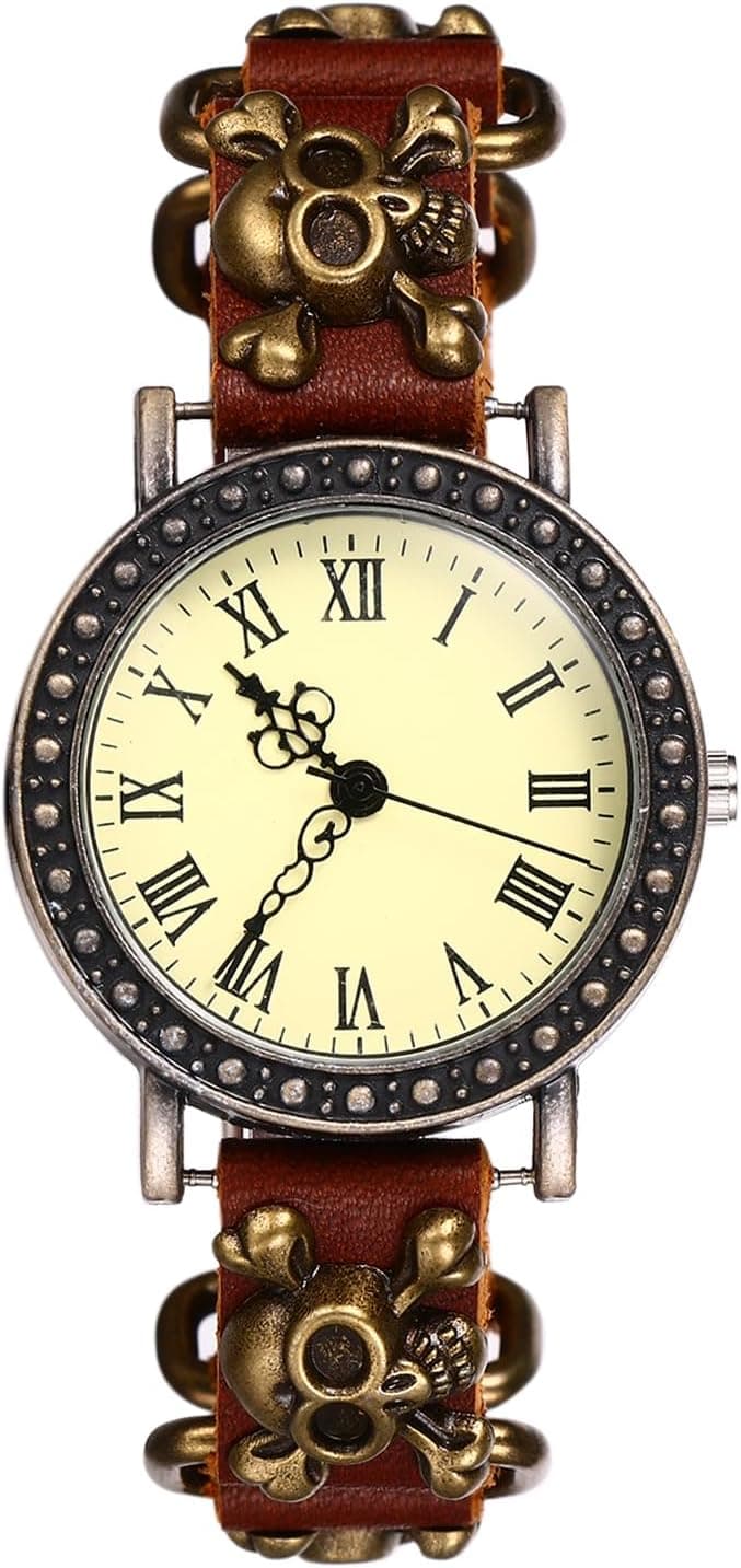 Punk Montre-Bracelet Homme Protège-Bras de Montre Décoratif Médiéval pour Cosplay d'halloween,Large Montre Bracelet Analogique à Quartz en Confortable Bande